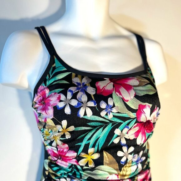Miraclesuit SZ14 Black Tropical Floral Tummy Control Swimsuit Beach Cruise resor - Picture 3 of 9